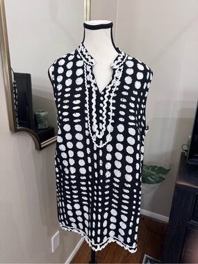 Lior Paris Black White Dot Print Sleeveless Tunic Top Size L